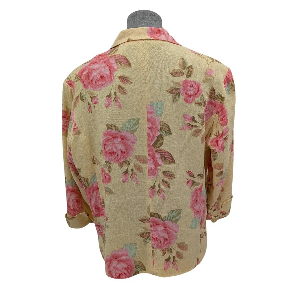 Boho Cottagecore Y2K 90s Yellow Pink Rose Floral LinenBlend‎ Blazer/Skirt 14 Set